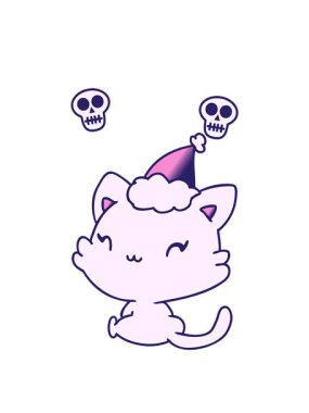 el animasyonu dönen kafatasları Kawaii kedisinin noel gradyan çizgi filmi