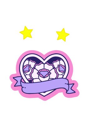 dönen yıldızlar, geleneksel kalp ve bayrak şeklinde çiçek dizaynlı dövme stili canlandırması