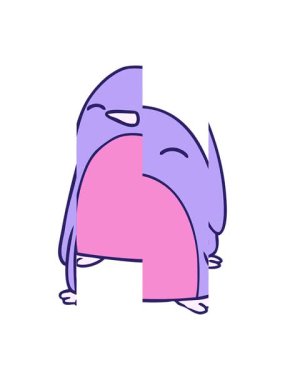 Tatlı bir penguenin el çizimi karikatürünü bölme hareketi.