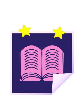 dönen yıldızların animasyonu açık bir kitabın kare soyulmuş çıkartma karikatürü