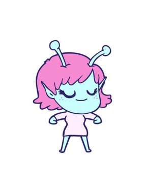 Gülümseyen uzaylı kız illüstrasyonunun ışık efekti