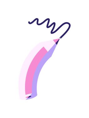 Bir kalem çiziminin düz renk illüstrasyonunun piksel efekti bir çizgi çizer