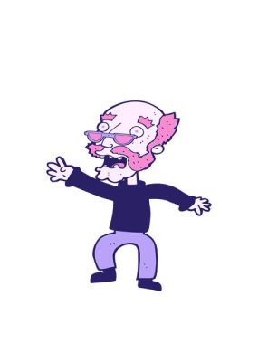 Çizgi filmin hareketli animasyonu korkmuş yaşlı adam.