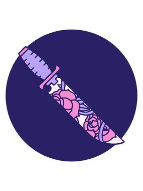 Çiçekli bir hançerin ikonik dövme görüntüsünün titreyen hareketi.