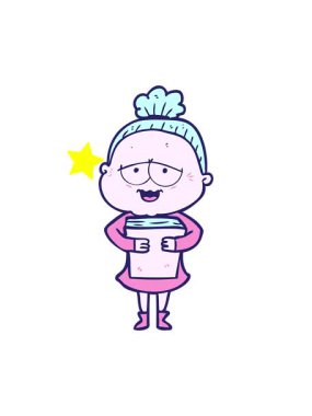 Parlayan yıldızlar, mutlu yaşlı kadın çizgi filminin animasyonunu etkiler.