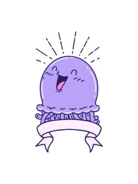 Dövme stili mutlu denizanası dövmeli kaydırma flamasının basınçlı canlandırması