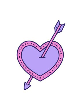 Parlak ışık efekti, dövme stili, ok ve kalbin karalaması.