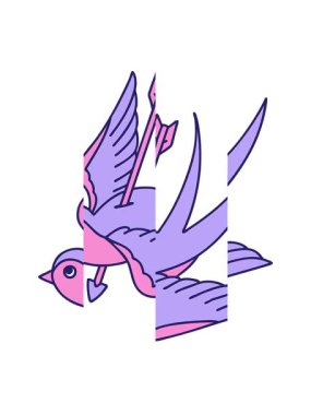 Dövmenin hareketli animasyonu geleneksel bir kırlangıç tarzında.