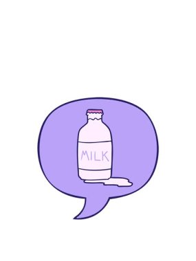 Konuşma baloncuklu taze sütün çizgi film animasyonunda sıçrama hareketi