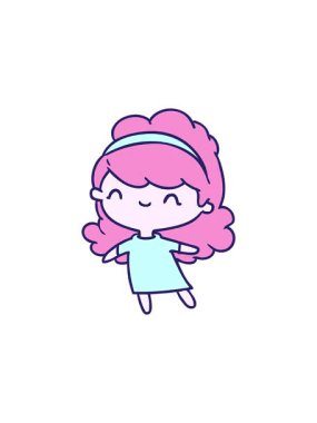 Radyoaktif parlak animasyon çizgi film çizimi kawaii kız kafa bandı ile