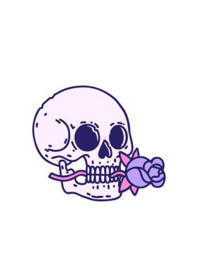 Yanıp sönen radyal çizgiler bir kafatası ve gül çizgi filminin ikonik dövme görüntüsü.