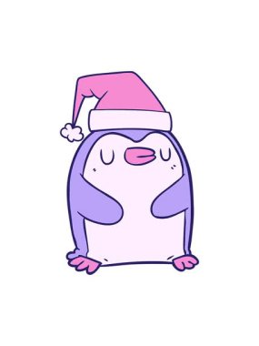 Çizgi film pengueninin Noel şapkası taktığı hareketli animasyonu.