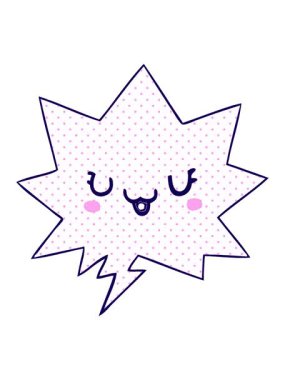 Çizgi roman tarzında konuşma baloncuğu olan sevimli mutlu çizgi film yüzünün neon ışık efekti animasyonu