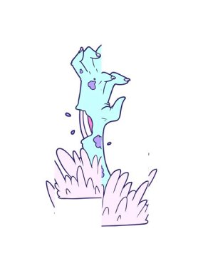 Bir karikatür zombisinin mezardan yükselişinin bölünen hareketi