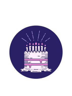 Dövme stili doğum günü pastası simgesinin yanıp sönen radyal çizgileri.