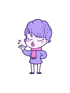 Gözleri kapalı çizgi film kadını animasyonu parlıyor.