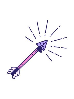 Geleneksel dövme stili eski çakmaktaşı uçlu okun çiziminin basınçlı canlandırması