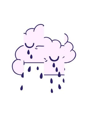 Serbestçe çizilmiş şirin ağlayan bulut karikatürünü bölme hareketi