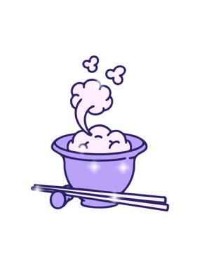 Geleneksel yemek çubuklarıyla Japon pilavının çizgi filminin ışıltı etkisi.