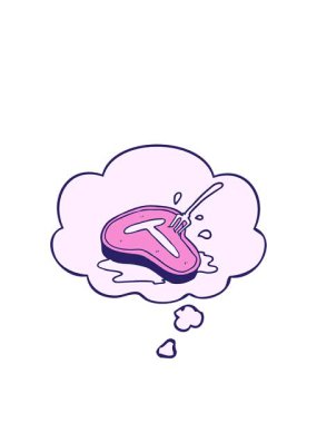 Düşünce baloncuğu ile çizgi film bifteği animasyonu