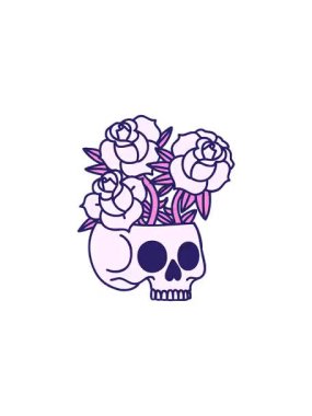 Bir kafatası ve gülün dövmesel imajının gösterişli satış animasyonu