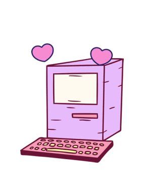 dönen kalpler el animasyonu çizilmiş karikatür bir bilgisayar ve klavye parlak renkli