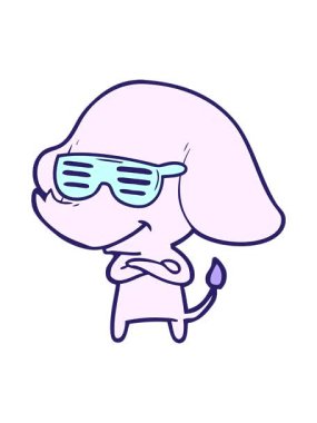 Çizgi film animasyonunu durdurup duraklat. Kolları çapraz gülümseyen havalı fil.