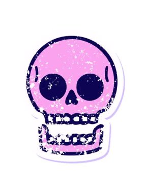 Bir kafatasının neon ışık efekti ikonik sıkıntılı çıkartma dövme görüntüsünün canlandırması