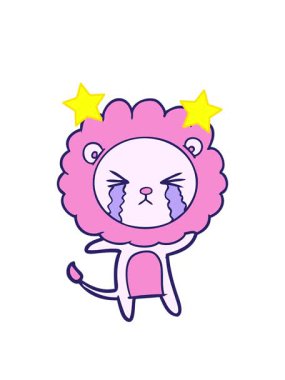 dönen yıldızlar, ağlayan bir aslanın çizgi film animasyonu.