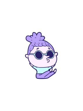 Titreyen hareketli çizgi film karakteri, güneş gözlüğü takan kadın.