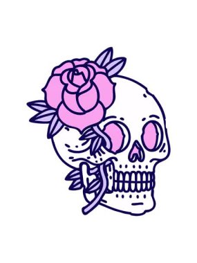 Bir kafatası ve gülün eski dövme tarzının neon ışık efekti animasyonu