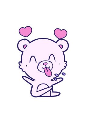 Dil çıkaran kutup ayısının dönen kalp animasyonu.