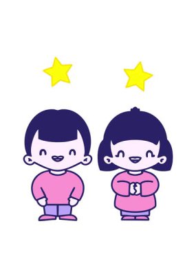 dönen yıldızların animasyonu mutlu bir Japon çiftin bir arada durması.