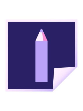 Mor renkli kalem grafik vektör illüstrasyon kare etiketinin basınçlı canlandırması