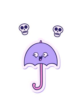 Çizgi film şemsiyesi çıkartmasının kafatası animasyonu