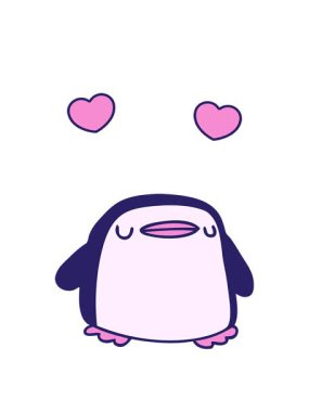 Karalama çiziminin dönen kalp animasyonu sevimli bir penguen kawaii