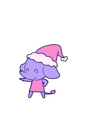 Noel Baba şapkası takan bir filin çizilmiş güzel el çizgilerinin animasyonunu seriyorum.