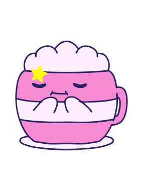 Parlayan yıldızlar, sıcak çikolata dolu mutlu bir kupanın çizgi filmini canlandırır.