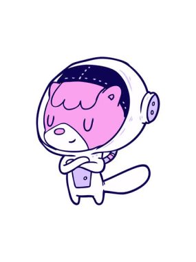 Çizgi film kedisi astronot hayvanların neon ışık efekti animasyonu