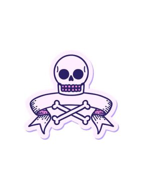 Dövme stili çıkartmanın hareketli animasyonunu kafatasının pankartıyla patlatmak