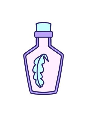 Cam bir şişeye kapatılmış sihirli bir tüy çizgi filminin dönen hareketi.