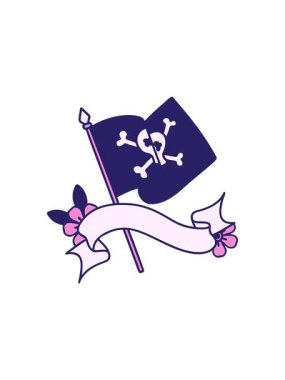 Korsan bayrağı ile geleneksel dövme animasyonuna dikkat çekmek