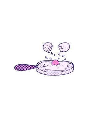 Dikkat et, karikatür yumurtalarını kızartma animasyonu.