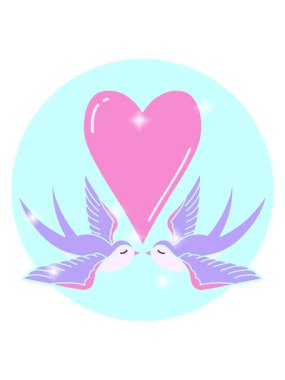 Çizgi film ikonik dövme şeklindeki kırlangıçların ve bir kalbin simgesel etkisi.