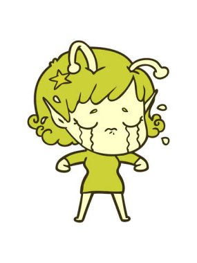 Çizgi film ağlayan uzaylı kızın renkli animasyonu.