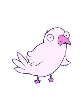 Bir kuş karakterinin sevimli çizgi filminin dönen hareket animasyonu