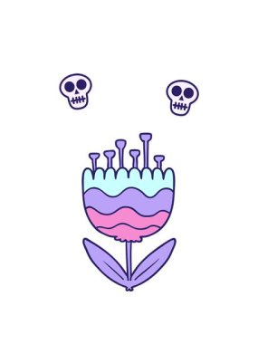 karikatür desenli çiçeğin kafatası animasyonu