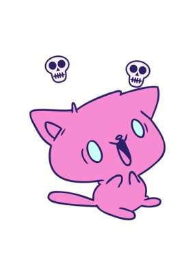 Garip kawaii kedisinin çizgi film çiziminin kafatası animasyonu