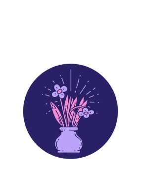 Dövme stili bir çiçeğin vazodaki ikonunun yükselişi ve yüzdürülmesi