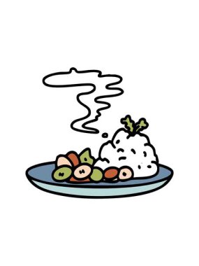 Japon pilavı ve fasulyeli yemeğin can alıcı animasyonu.